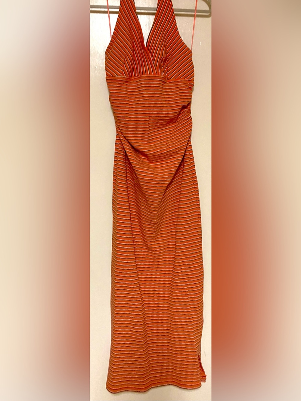 Pilcro/ Anthropologie Orange/Brown Stripe Halter Midi Dress/Slim with Stretch: S - Picture 2 of 10